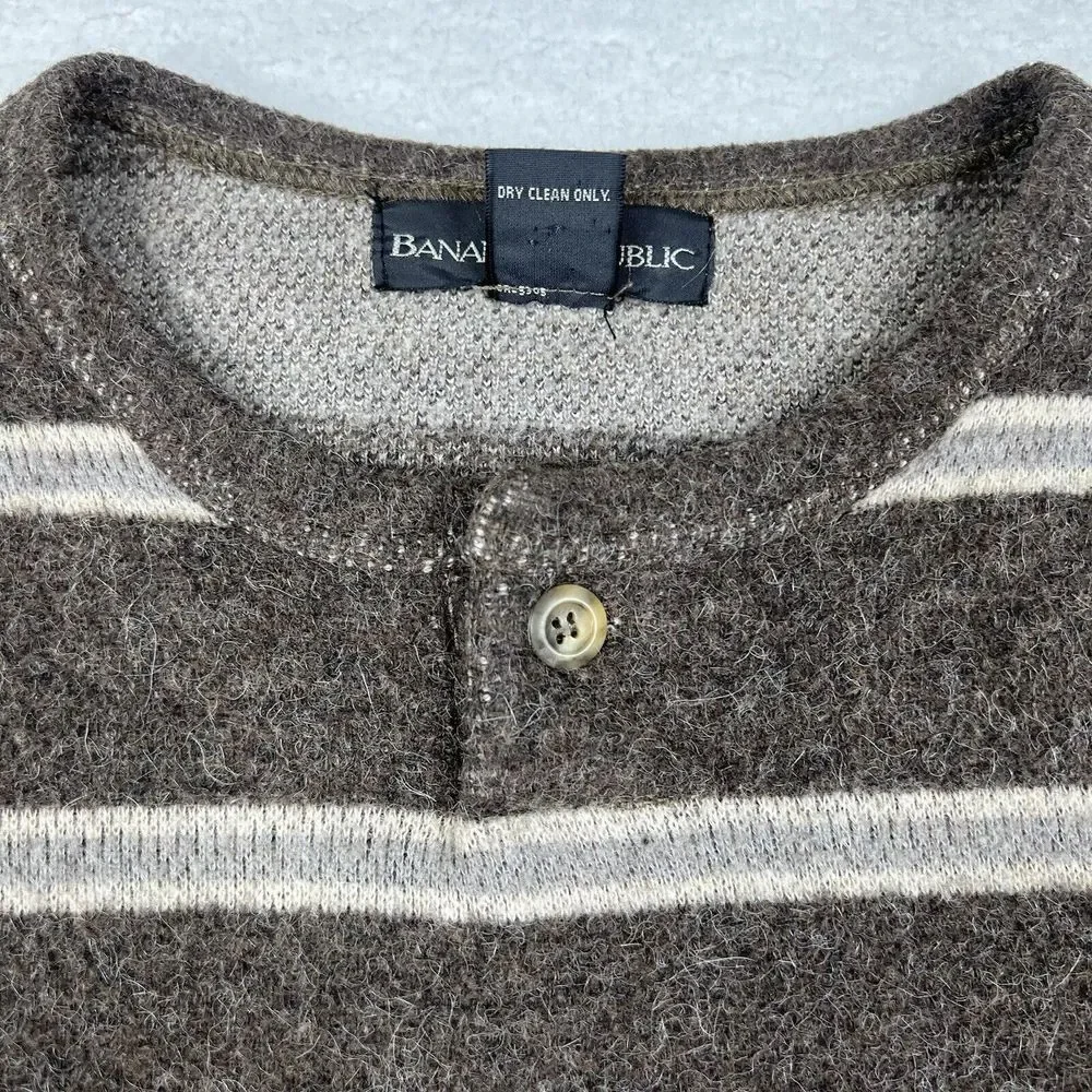 Banana Republic‎ Sweater Mens Medium Brown Striped Alpaca Wool Blend Pullover